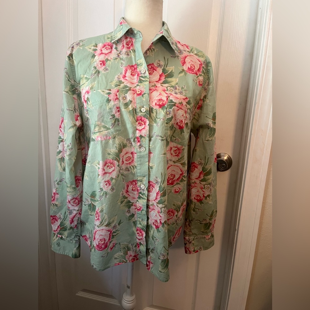 Lauren Floral Cotton Blouse. L - Picture 5 of 8